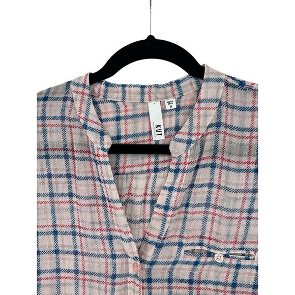 Kut from the Kloth Tops Shirts Womens Medium Plaid Button Up Semi Sheer - Picture 3 of 10